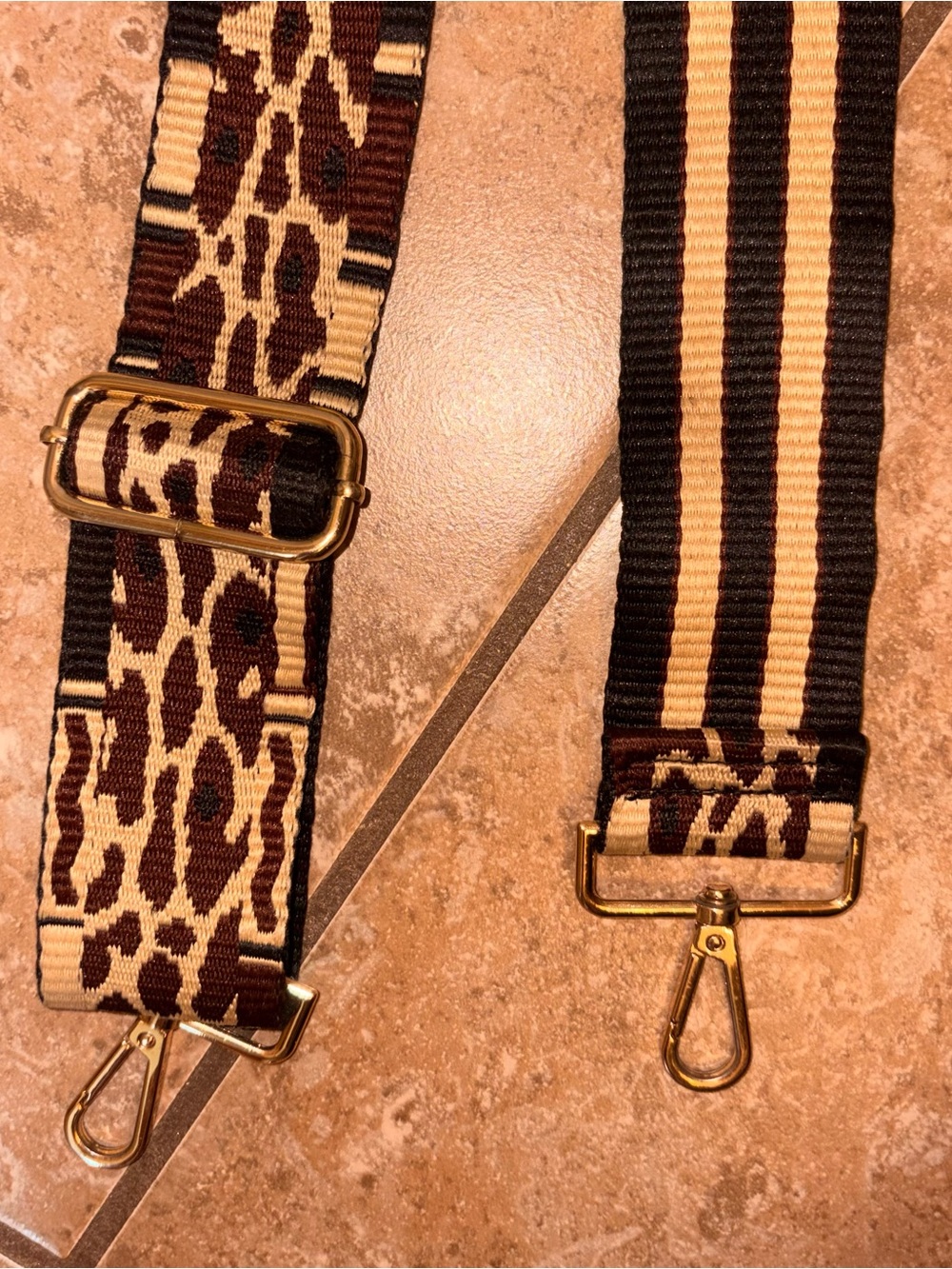 Leopard & Stripe Wide Adjustable Bag Strap in Brown and Cream
